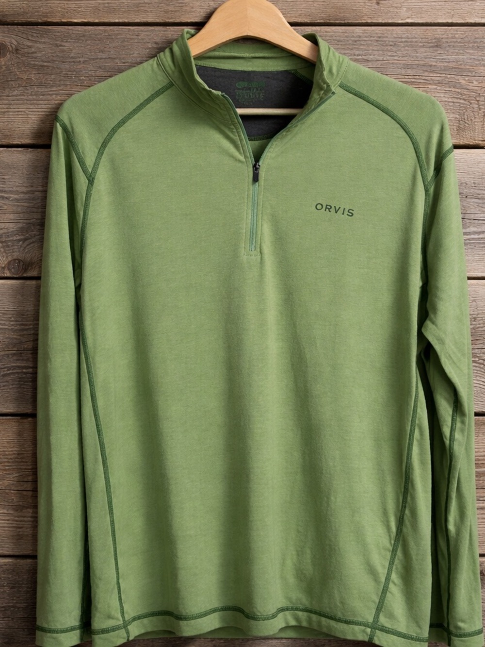 Orvis Olive Green Quarter-Zip Long-Sleeve Pullover Size L